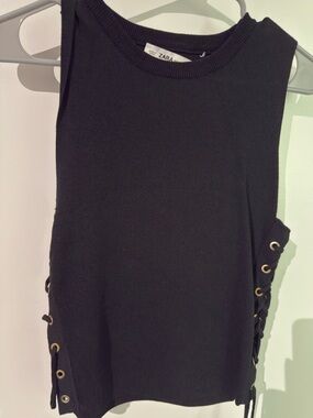 Zara Black Sleeveless Tank Top with Lace-Up Sides